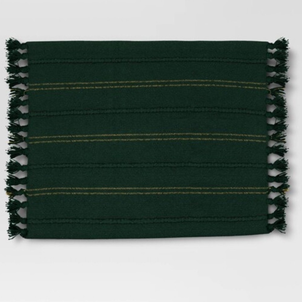 NWT Gold Metallic Green Threshold 14"×19" Cotton Textured Canvas Placemat